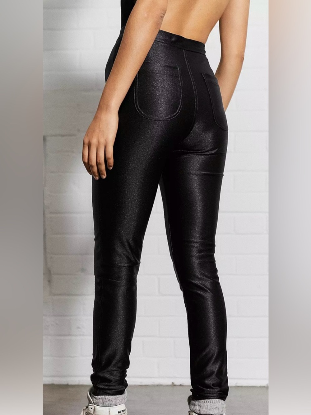 American Apparel Black High-Waist Shiny Leggings